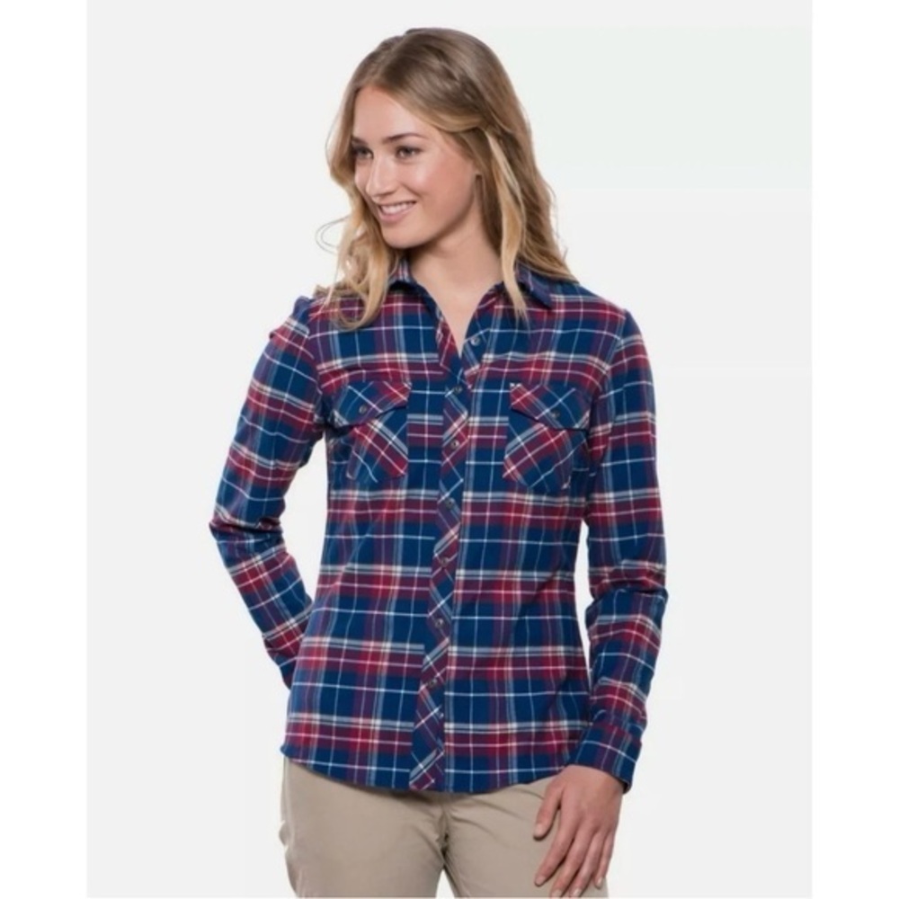 Kuhl Women’s X Small Alina Flannel Shirt Blue Plaid Long Sleeve Button Up Top XS